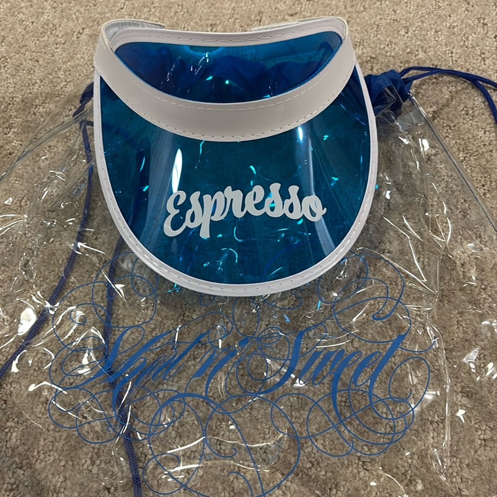 Official Sabrina Carpenter VIP Merch - Espresso Visor & Clear Drawstring Bag
